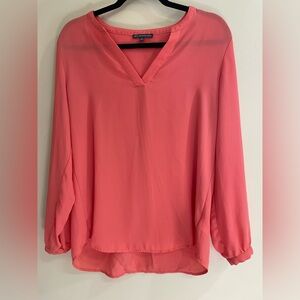 Adrianna Papell Coral Red Long Sleeve V-Neck Blouse Women’s Size M